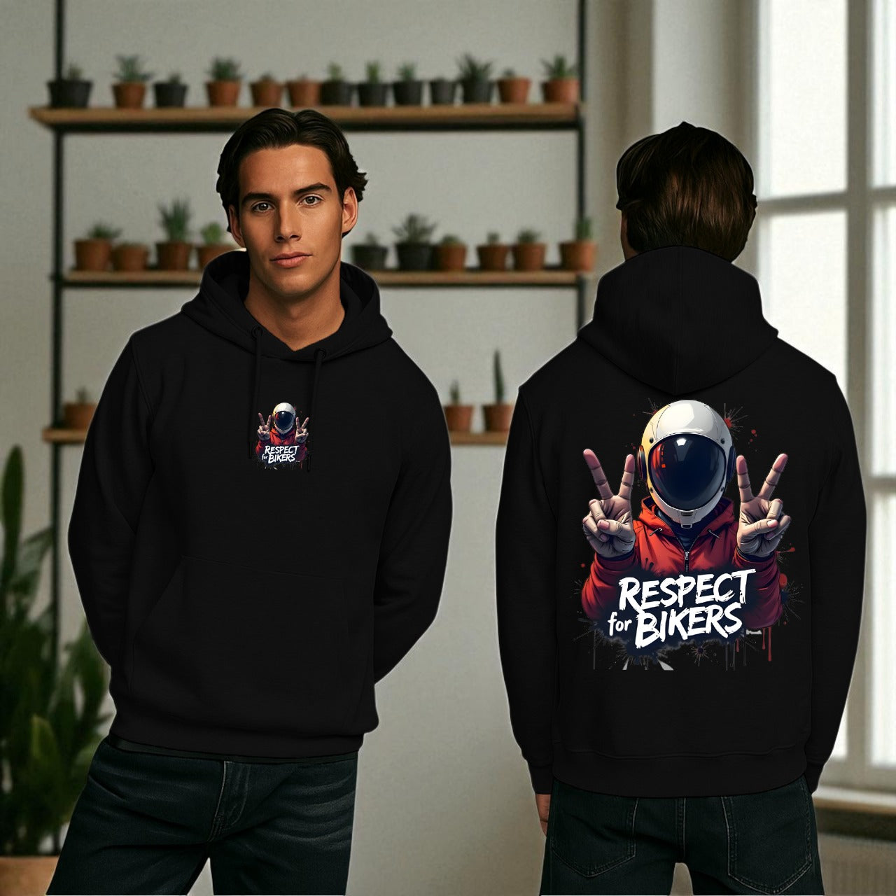 Respect For Bikers Printed Kangaroo Hoodie