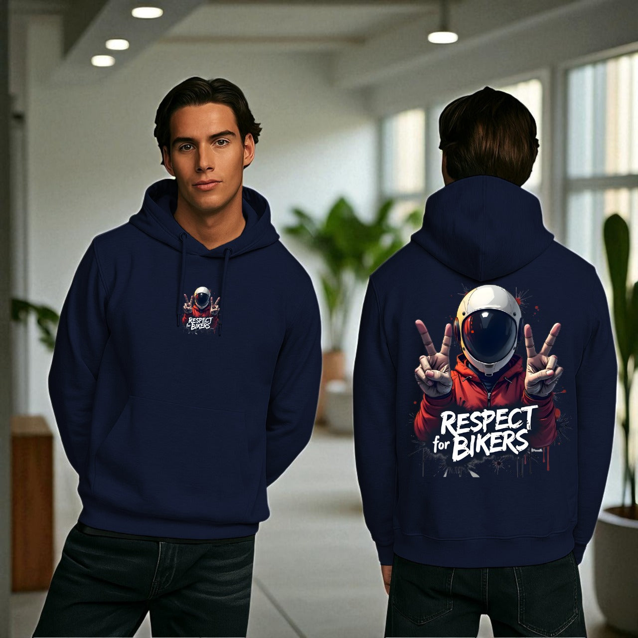Respect For Bikers Printed Kangaroo Hoodie